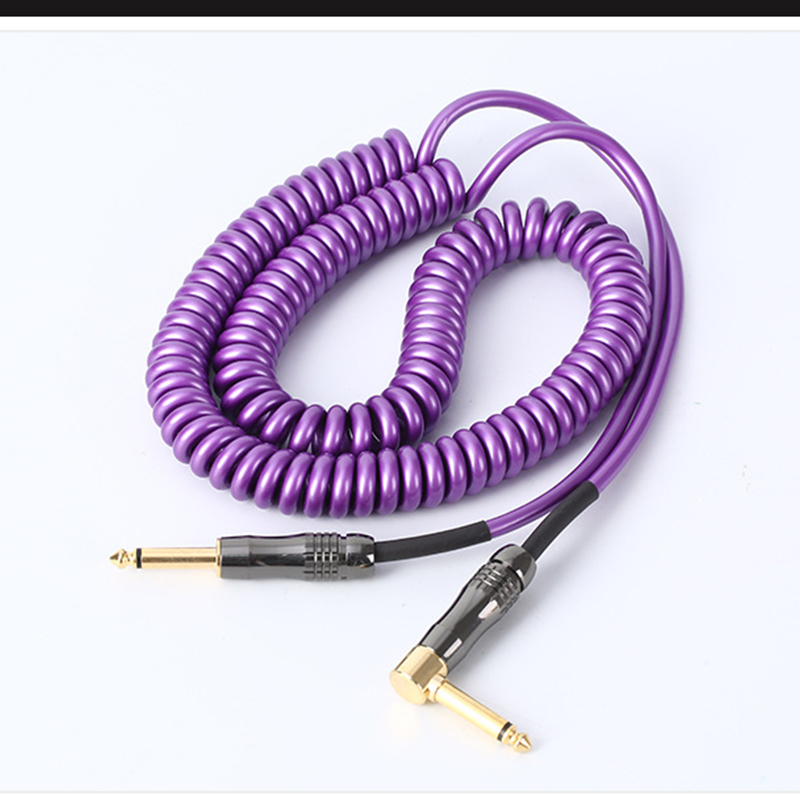  1/4 inch Right Angle to Straight Coiled Guitar Cable 20 Feet, purple Instrument Coiled Curly Cord f